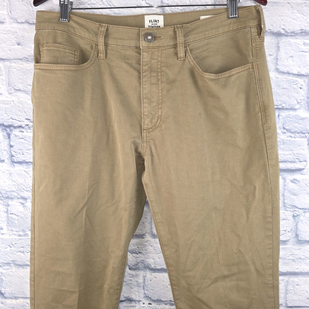 Flint and Tinder Men 365 Pant Slim Fit Stretch Khaki Tan Chinos Size 33x29